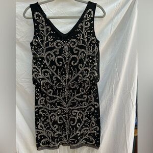 Xscape black beaded dress size 10 EUC cocktail, holiday event blouson top